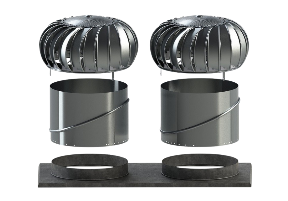 Lomanco SET bytový dům 3 - 2x turbína komplet BIB 14 + speciální základna 46 x 96cm